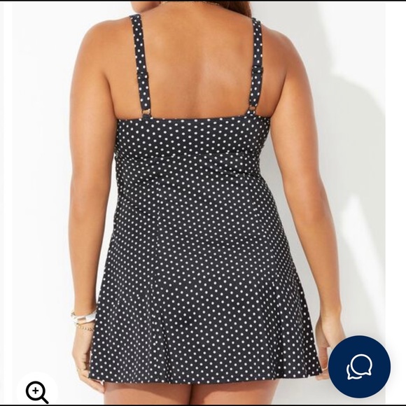NWT Swimsuits for All Ladies Sz 16 Squareneck Black & White Polka Dot Swimdress - Picture 2 of 16